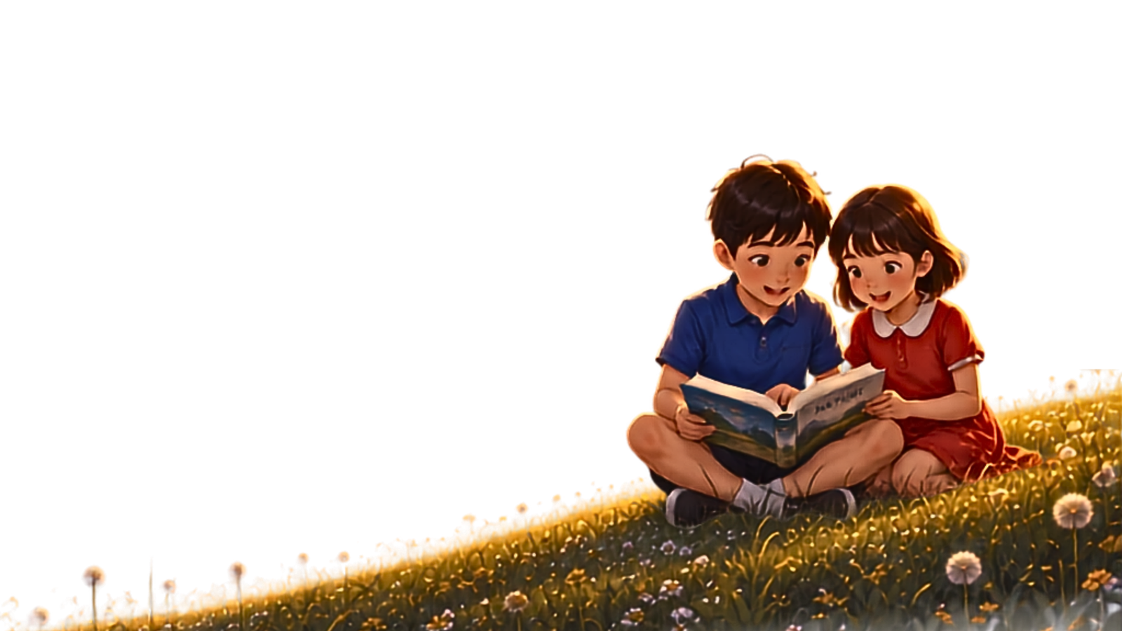 Two young TCA students reading together beneath a tree